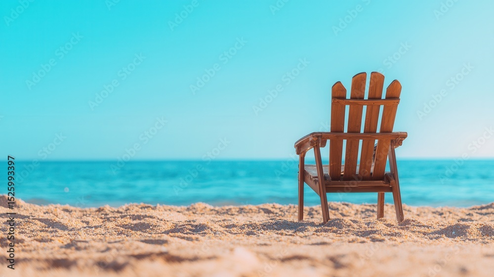 Fototapeta premium summer concept. Lone chair by the beach with a serene ocean backdrop.