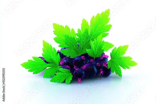 Vibrant berries and leaves on white