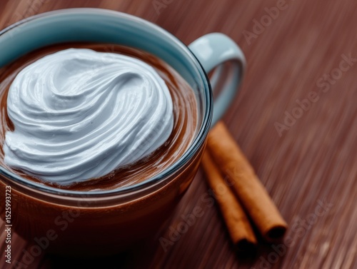 Hot cocoa with whipped cream and cinnamon