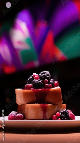 Stacked sweet bread topped with berries