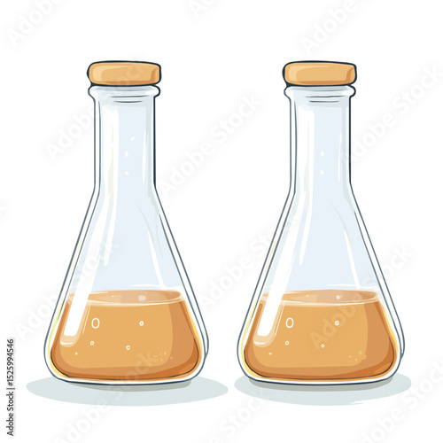 2D flat vector illustration of Reaction Flasks, isolated on a white background.