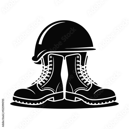 Military boots and helmet remembrance symbol