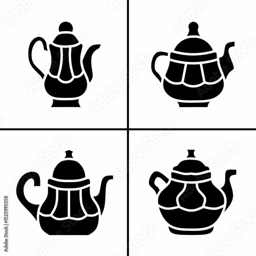 Vector black and white illustration of teapot icon for business. Stock vector design.