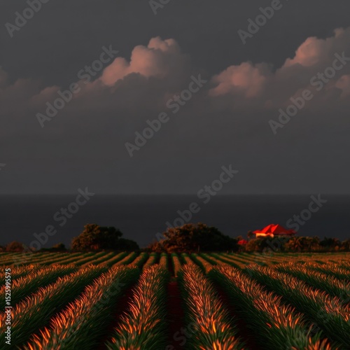 Pineapple farm at sunset