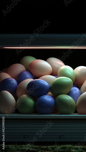 Colorful eggs in a display case