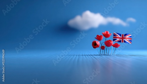 Poppies, flag, and cloud