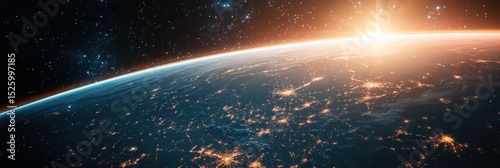 Earth view from space, with city lights, a stunning view of our planet at night