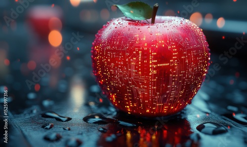 Futuristic apple with glowing circuit board design