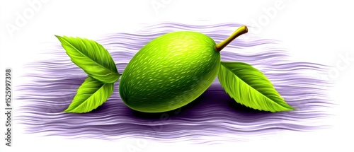 Green fruit with leaves on textured background