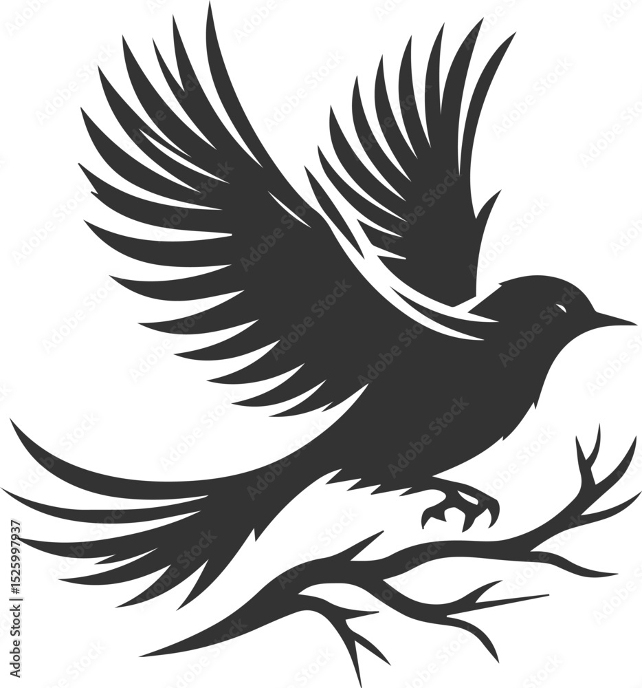 Obraz premium A cute bird on tree branch sitting vector silhouette