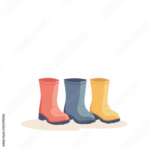Rain Boots vector 2D flat illustration, isolated on a white background.