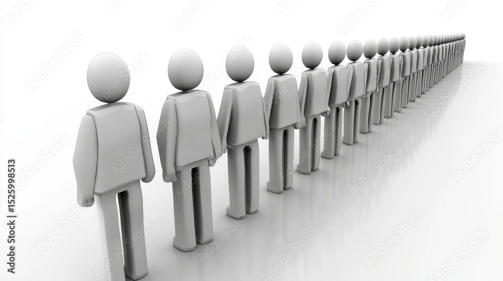 Row of stylized figures in a line, perspective view Row of stylized figures in a line, perspective view
