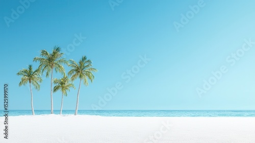 summer concept. Calm beach with palm trees under a clear blue sky.