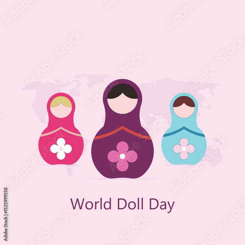 World Doll Day is celebrated annually on the second Saturday of June, dedicated to acknowledging the joy and cultural significance of dolls. Vector, illustration.