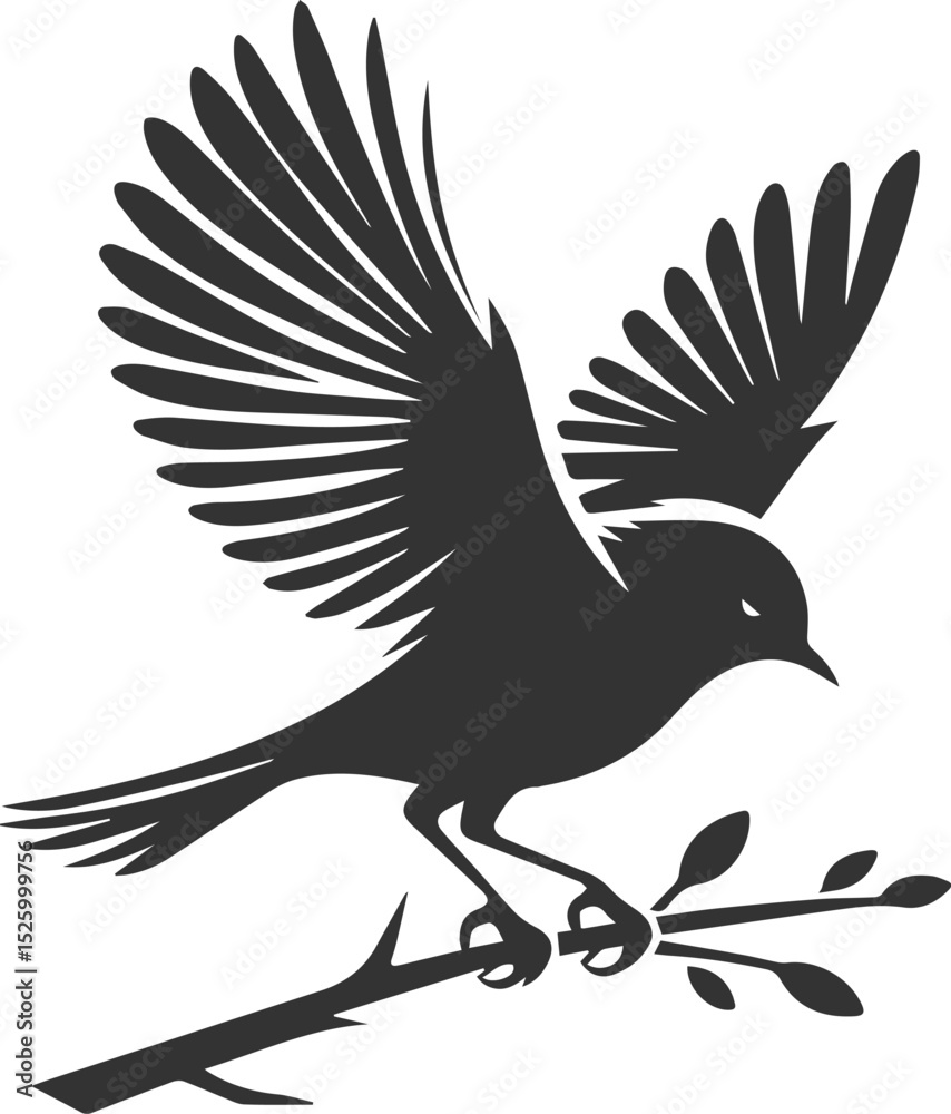 Fototapeta premium A cute bird on tree branch sitting vector silhouette