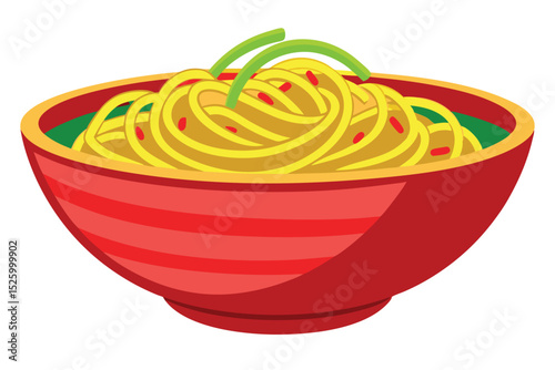 Delicious Noodles in a Red Striped Bowl A Simple Illustration of Asian Cuisine