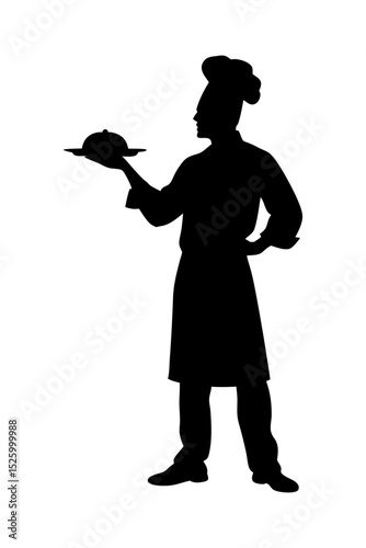 Silhouette of a chef holding a tray with food