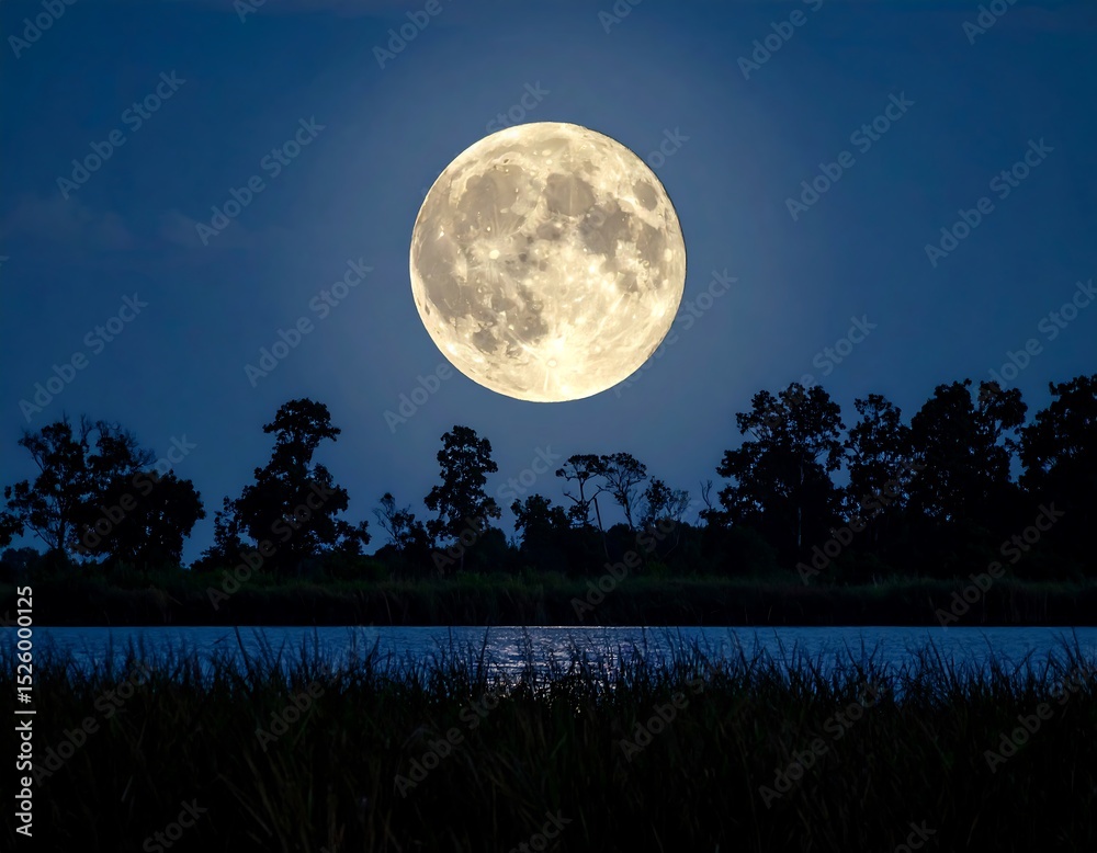 Fototapeta premium Full moon over a tranquil river