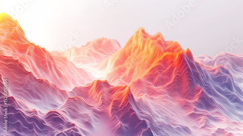 Abstract mountain landscape with orange, pink, and purple hues creating a textured and layered background, showcasing a digital rendering of a natural terrain formation