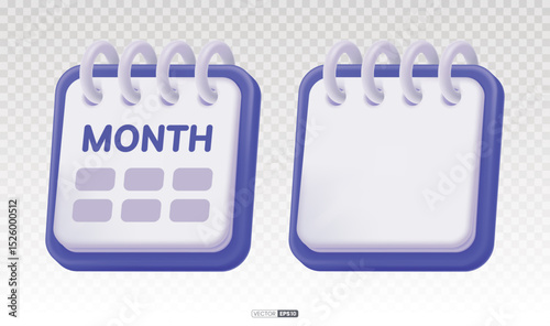 3D icon of a monthly calendar in blue and purple.