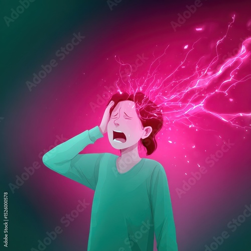 Person with head pain and radiating energy