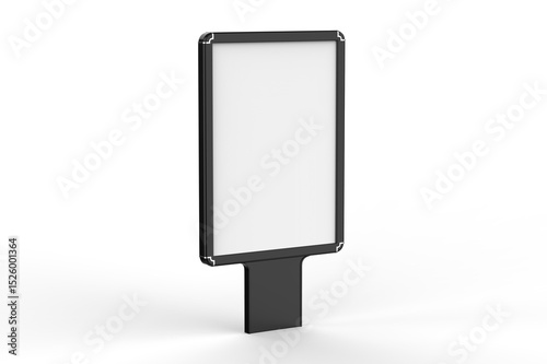 Urban sidewalk advertising billboard mockup. Blank white poster and advertiser ad space. Digital outdoor display lightbox. base for mock up. Empty display panel. Soft streetscape. 3D illustration.