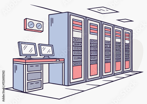 Vector Illustration of Server Room with Data Racks