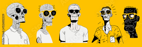 set of cool summer zombies wearing sunglasses
