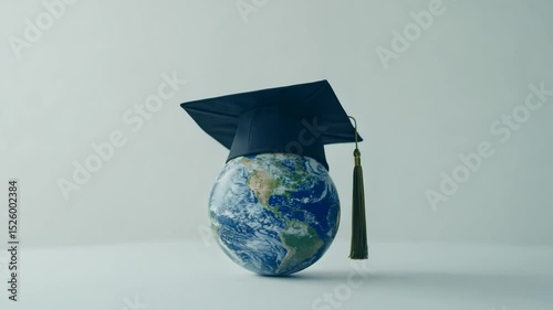 Graduation cap over world globe symbolizing global education for international students