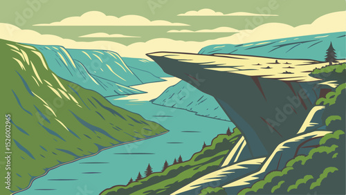 Vector Illustration of Trolltunga – Iconic Cliff in Norway