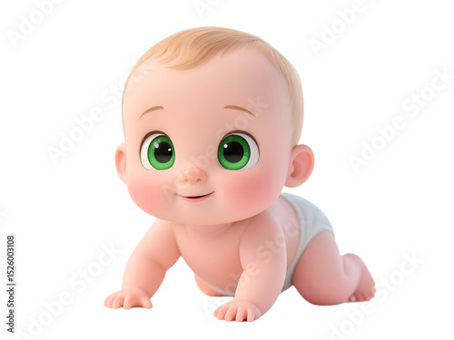 3d Cartoon Baby with happy face, Cute Adorable Cartoon infant child Crawling.