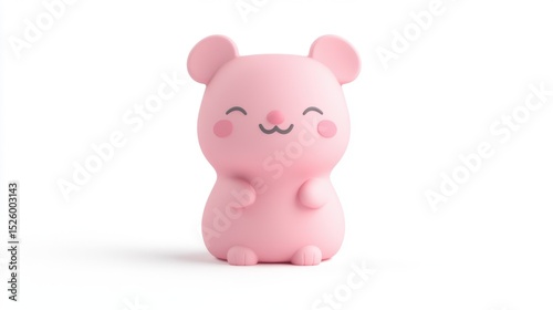This adorable pink bear toy features a smiling face and rounded ears, perfect for children's playtime or as a cheerful decor item in any space.