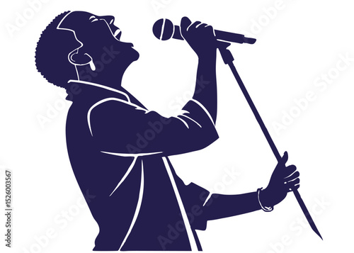 Vector Silhouette of a Singer with Microphone – Live Performance and Vocal Artistry