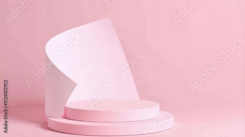 Pink studio scene with two tier platform and paper backdrop ideal for product displays, cosmetics, or simple minimalistic set design