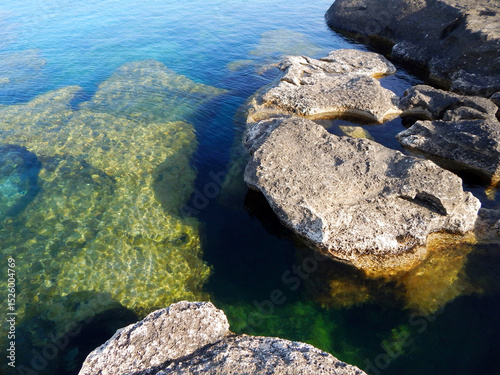 Rocky shore of the Caspian Sea.
