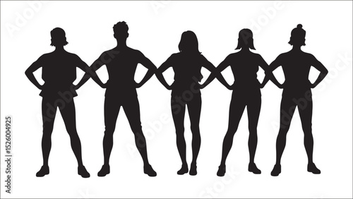 Evolving silhouettes of business people walking and dancing as a diverse team