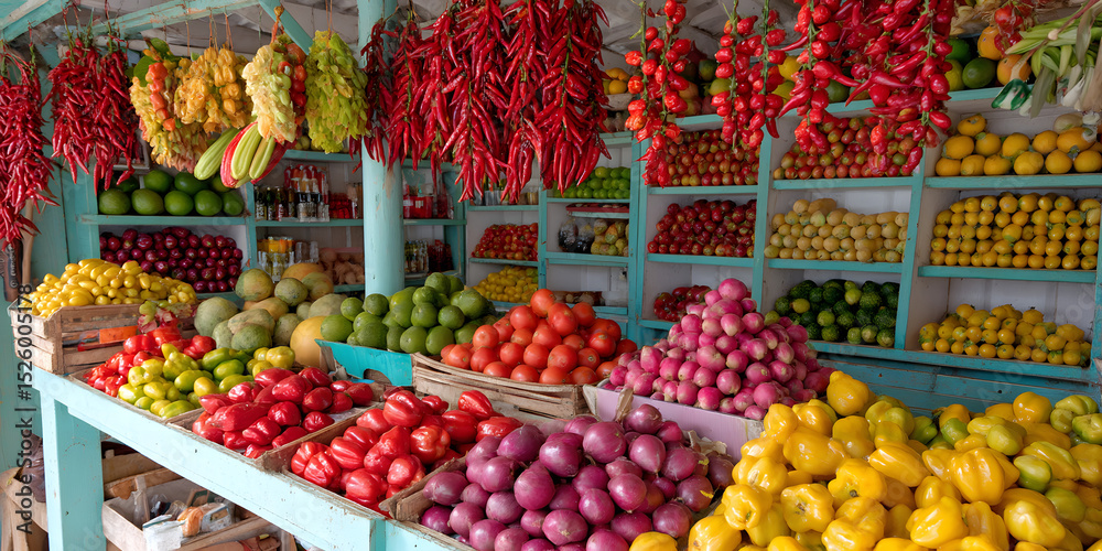 Fototapeta premium Vibrant Community Market Scene Bustling with Fresh Produce