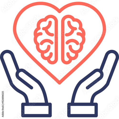 Brain With Heart line color icon