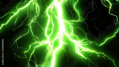Dramatic green lightning strikes across a black sky, creating a powerful and electrifying abstract background.