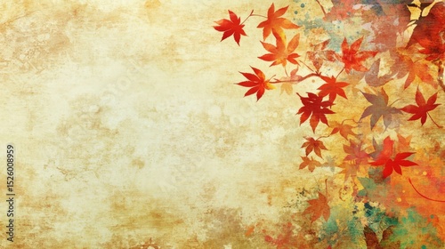Autumnal Leaves on Textured Canvas with Warm Colors, Featuring Japanese Maple Leaves