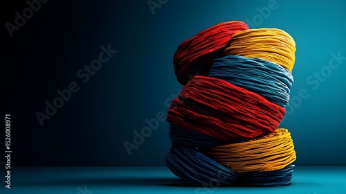 Abstract colorful 3D rende of stacked textured shapes ideal for cryptocurrency investment or blockchain technology themed designs providing ample copy space for text and