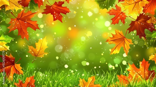 Colorful Autumn Leaves Background with Bokeh Effect, Vibrant Fall Foliage Design