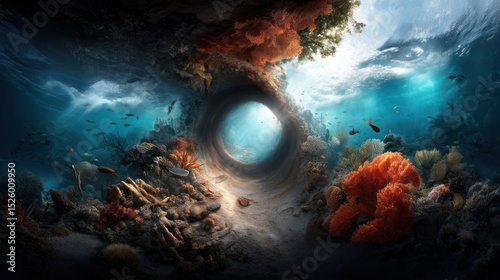 Submarine tunnel, vibrant coral