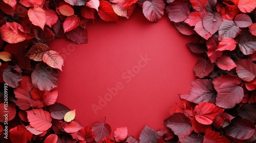 Autumnal Red Leaves Background Frame Design with Space for Text or Message