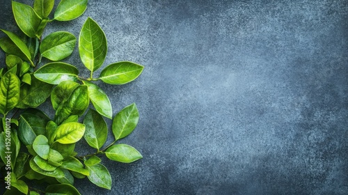 Fresh Green Leaves on Grunge Background. Nature's Beauty and Dark Texture Harmony