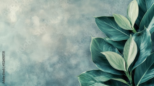 Lush Green Leaves on Cement Backdrop. Elegant Nature Inspired Background
