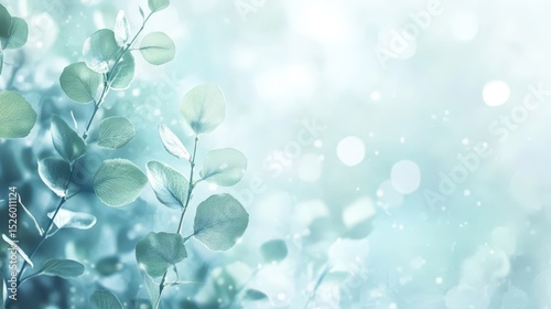 Dreamy Eucalyptus Leaves. Soft Greenery and Bokeh Background Creates Magical Atmosphere