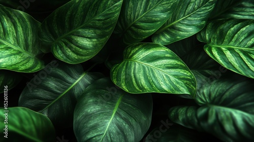 Striking Green Leaves Background. Bold Botanical Texture Details Design