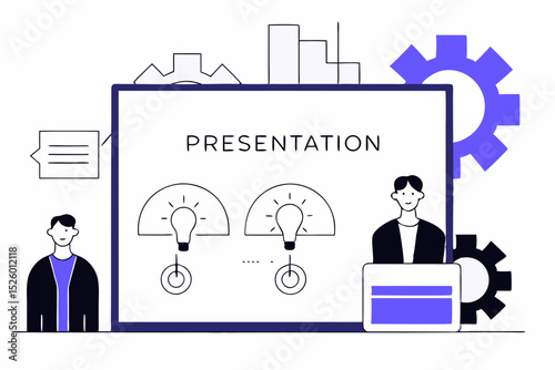 business man and woman with graphic and work result presentation with media social gadget