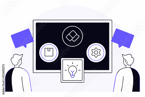 business man and woman with graphic and work result presentation with media social gadget